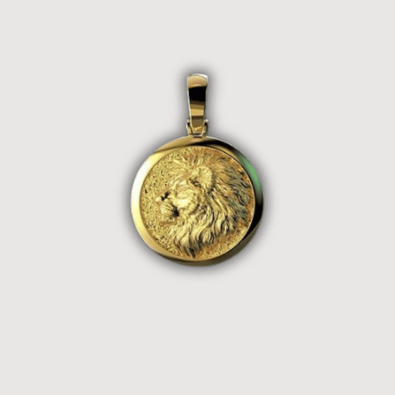 Goldzenn 14K Yellow Gold Lion's Head Pendant showcasing intricate lifelike detailing, symbolizing strength and leadership.