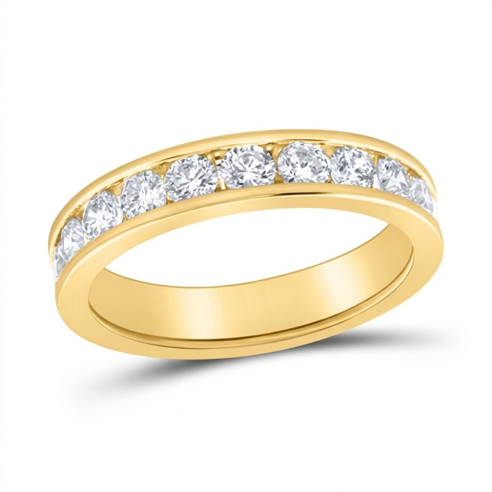 The 14k Gold Diamond Wedding Band 1 Cttw features a single row of round, white diamonds set along the top, shown against a white background.