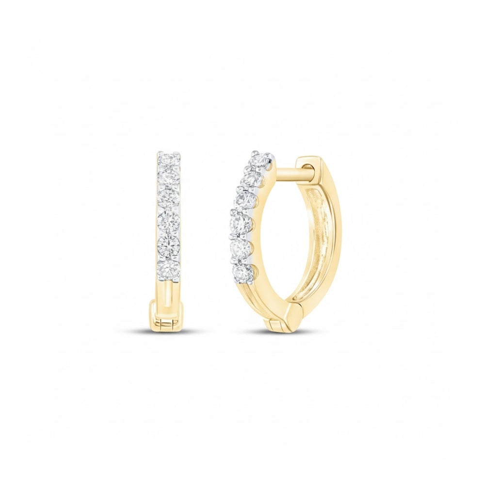10k Gold Round Diamond Hoop Earrings