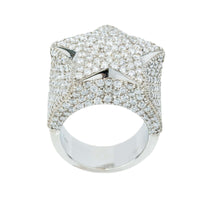 The 7.03 CTW Lab Diamond Star Ring in 14K white gold boasts a striking, star-shaped top encrusted with lab-grown diamonds for a brilliant, sparkling finish and an elegant, intricate design.