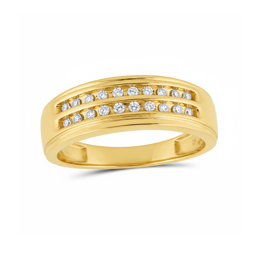 The 10k Gold 2-Row Diamond Wedding Band – 1/4 Cttw features two parallel rows of channel-set diamonds on the top, shown against a plain white background.