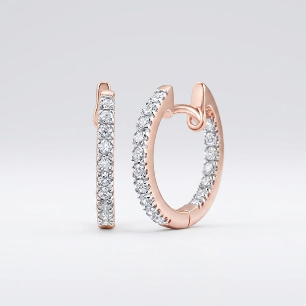 10K Gold Diamond Inside Outside Hoop Earrings 1/4 Cttw featuring sparkling white diamonds, displayed on a simple light background.