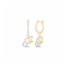  10k Gold Diamond Butterfly Dangle Earrings 1/4 Cttw