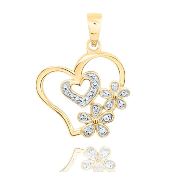 Colgante de corazón con flor de diamante de 1/20 CTW en oro de 10 quilates