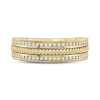 The 14K Yellow Gold Diamond Rope Inlay Band 1/3 Cttw features two rows of round white diamonds and a central twisted rope design, displayed against a plain white background.