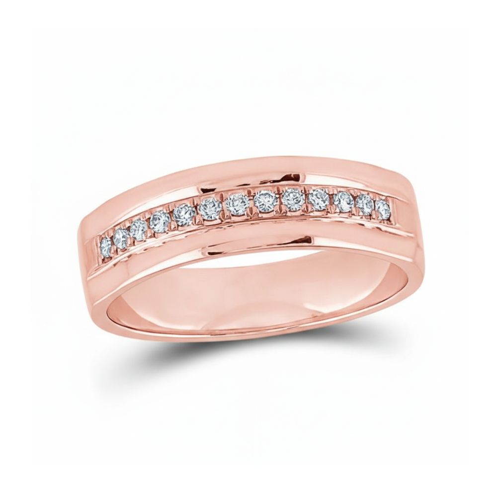 The 14k Gold Single Row Diamond Wedding Band – 1/5 Cttw features channel-set round diamonds in a polished, modern design.