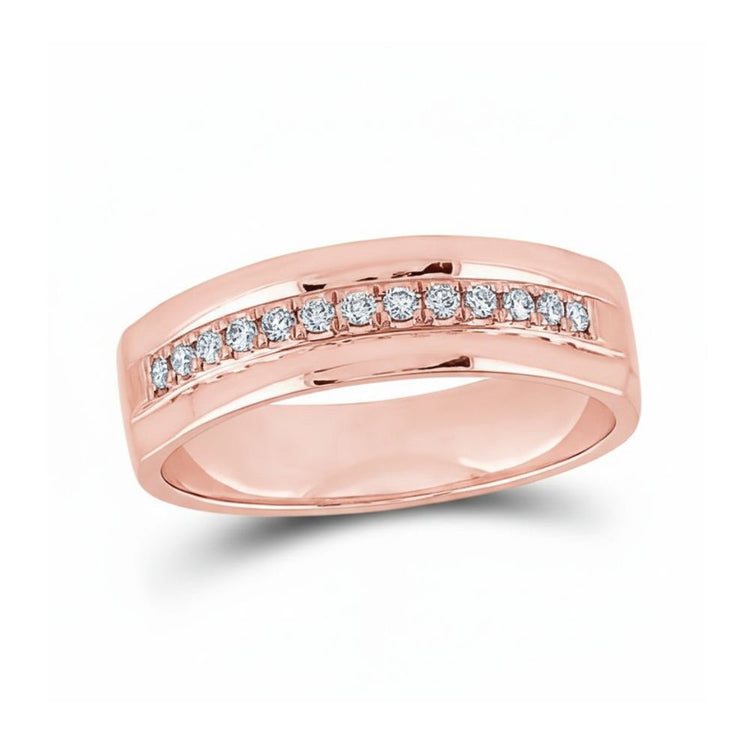 The 14k Gold Single Row Diamond Wedding Band – 1/5 Cttw features channel-set round diamonds in a polished, modern design.