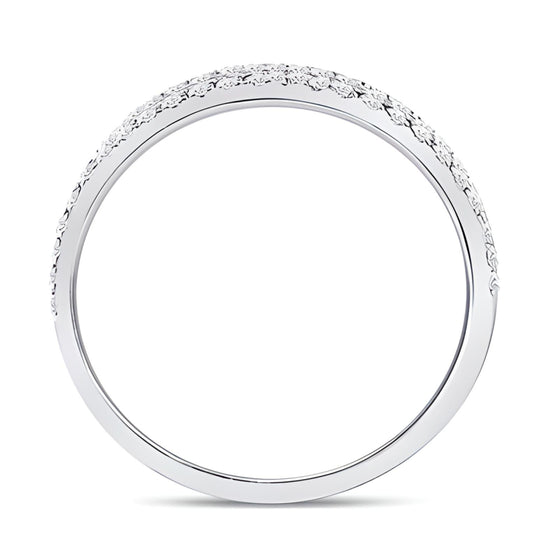 1/4CTW Round Diamond Double Row Comfort Wedding Men's Band Ring- 14k White Gold