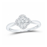 The 10k White & Rose Gold Diamond Clover Ring 1/4 Cttw features a floral-inspired cluster of round diamonds on a polished band, offering elegant sparkle and unique two-tone style.