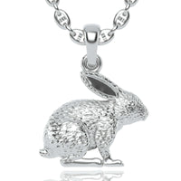 A 14k gold necklace featuring a rabbit-shaped pendant with textured fur and large ears in a seated posture on a round-link chain—perfect for fans of nature-inspired jewelry.