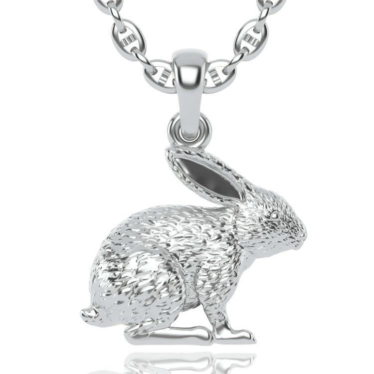 A 14k gold necklace featuring a rabbit-shaped pendant with textured fur and large ears in a seated posture on a round-link chain—perfect for fans of nature-inspired jewelry.