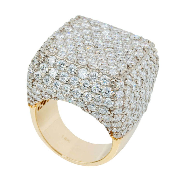 The Iced-Out Square Cluster Ring | 13.1 CT Lab Diamond 14k Gold showcases a bold, square design topped with rows of brilliant lab diamonds for a highly reflective, luxurious look.