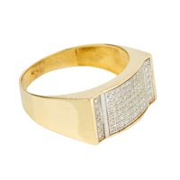Square Gold Ring in 14k Gold featuring a wide, flat top adorned with multiple sparkling white CZ stones arranged in a rectangular pattern.