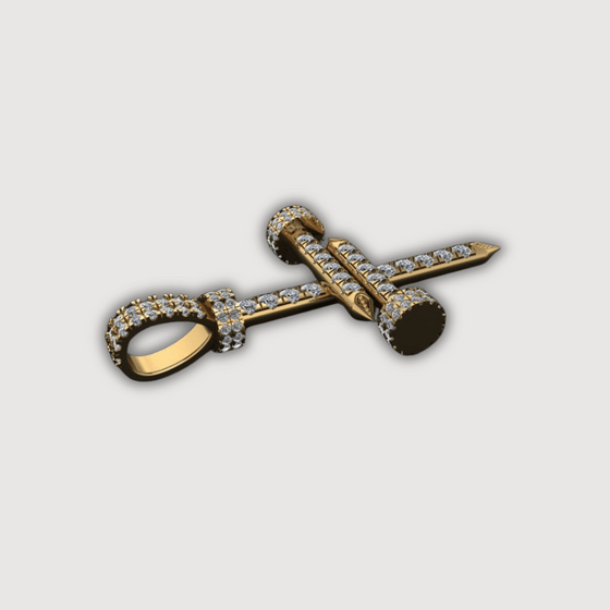 Diamond Nail Cross Pendant in 14K Gold featuring sparkling diamond accents, symbolizing resilience and faith.