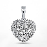 The 1/2 CTW Diamond Heart Pendant in 14K Gold features a heart-shaped design encrusted with sparkling diamonds, scalloped edges, and a polished bail, shown against a plain white background.