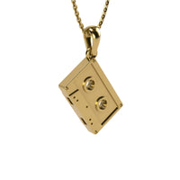 Perfect for music lovers, the 14k Gold Cassette Tape Pendant is a vintage-inspired jewelry piece featuring a unique cassette tape design displayed on a white background.
