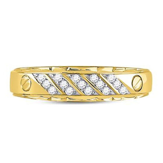 Alianza de boda de oro amarillo de 10 quilates con diamantes de 1/5 quilates