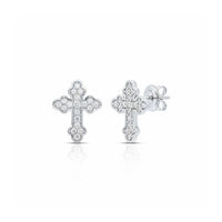 A pair of 10k Gold Diamond Cross Earrings 1/5 Cttw, featuring small sparkling natural diamonds, showcased on a plain white background.