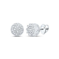 The 10K Gold Diamond Cluster Earrings 1/4 CTTW feature round diamonds in a floral cluster design with screw-back closures, displayed from the front and side on a white background.