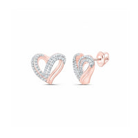 1/3CTW Diamond Gift Heart Earrings in 10K Gold featuring intertwined heart curves and sparkling diamonds. Shown from the front and side, these elegant earrings are a perfect gift choice.