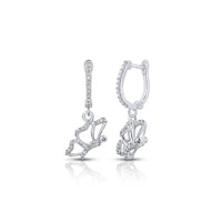 10k Gold Diamond Butterfly Dangle Earrings 1/4 Cttw shown on a white background, with one earring displaying the front view and the other showing the side and clasp.