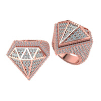 The Radiant Diamond Shaped Ring – 6.65 CT Baguette Elegance dazzles with intricate design and sparkling gemstones. Shown from various angles on a white background, it's an exceptional diamond ring choice for men seeking standout style.
