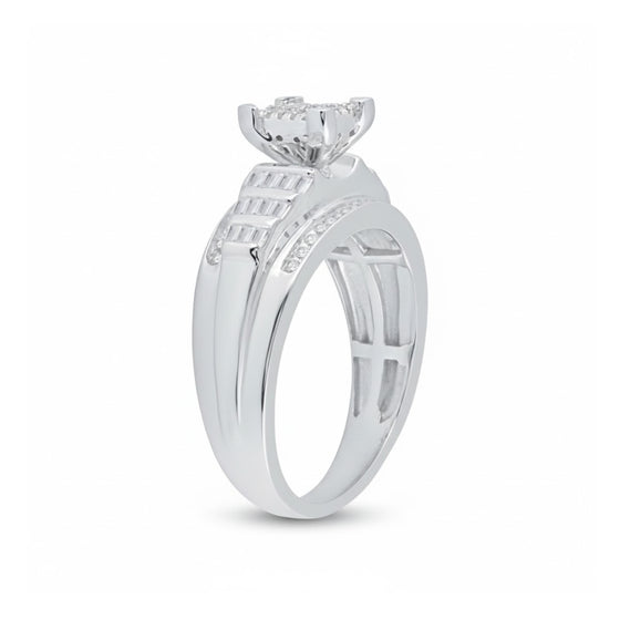 Sterling Silver Diamond Cluster Bridal Engagement Ring