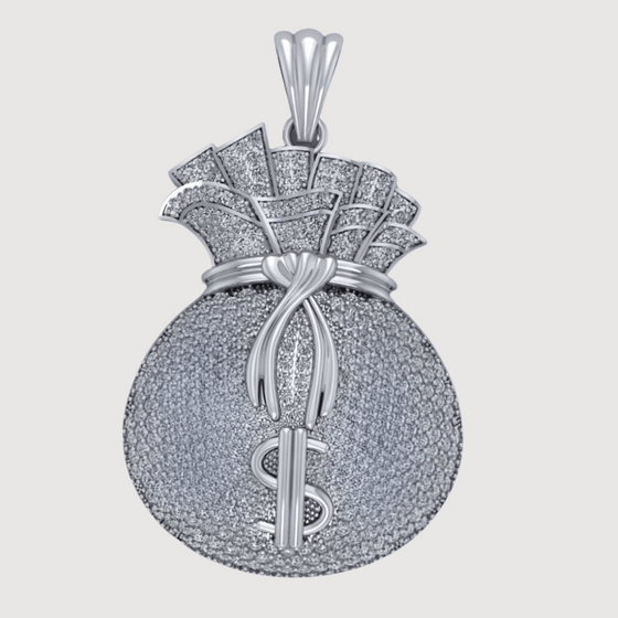 14k Gold Diamond Money Bag Pendant