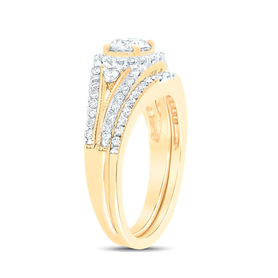 1-1/4CTW Round Diamond Bridal Engagement Wedding Ring Set- 14K Yellow Gold