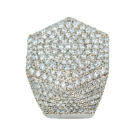The Iced-Out Octagon Cluster Ring - 6.04 CT - 14k White Gold showcases an octagon design covered in rows of sparkling diamonds, arranged in a bold geometric pattern across the ring’s surface.