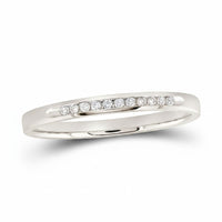 The 14k White Gold Channel-Set Diamond Wedding Band 1/10 Cttw showcases a slim design with a single row of channel-set diamonds across the top, displayed on a white background.