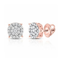 A pair of 10k Gold Diamond Cluster Earrings 1/4 Cttw, featuring cushion-shaped clusters of round diamonds and secure screw-back posts.