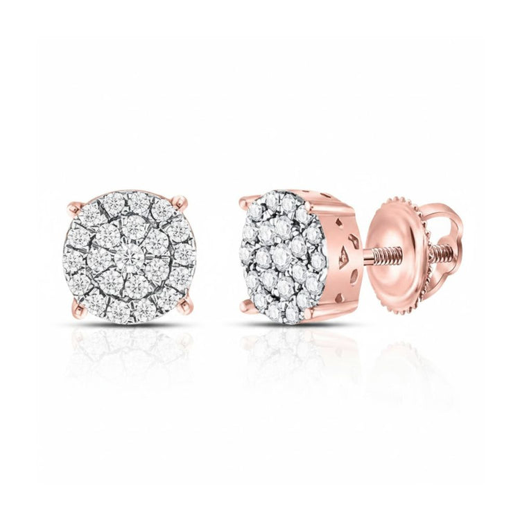 A pair of 10k Gold Diamond Cluster Earrings 1/4 Cttw, featuring cushion-shaped clusters of round diamonds and secure screw-back posts.