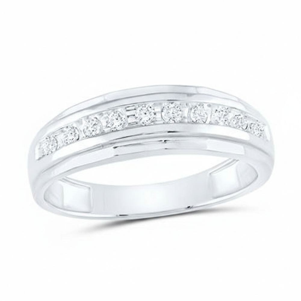 The 10k Two-Tone Gold Diamond Wedding Band – 1/4 Cttw features a polished band with sparkling diamonds set in a channel across the top—a stunning wedding band for any occasion.