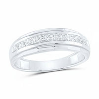 The 10k Two-Tone Gold Diamond Wedding Band – 1/4 Cttw features a polished band with sparkling diamonds set in a channel across the top—a stunning wedding band for any occasion.