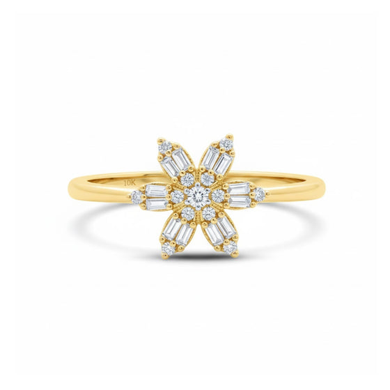 10k Yellow Gold Natural Diamond Flower Ring 1/5 Cttw