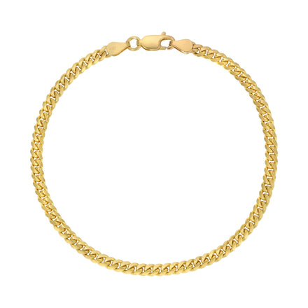 The Cuban Link Bracelet - 3mm features a secure clasp and classic gold design, adding timeless elegance to any look.