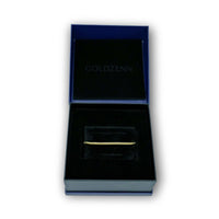 A Cuban Link Bracelet - 3mm, made of solid gold, is displayed in a black velvet-lined box with GOLDZENN printed inside the lid. The open box is positioned against a clean white background.