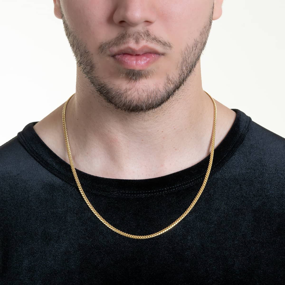 3mm Solid Gold Cuban Link Chain - Italian Gold, Lobster Lock | GOLDZENN
