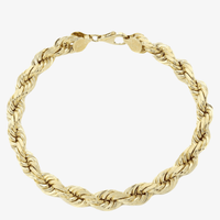 The Gold Rope Bracelet - 4mm is crafted in 14k gold with a twisted rope design and lobster clasp, shown arranged in a circle on a white background—a classic Miami jewelry piece.