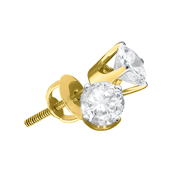 14k Yellow Gold Diamond Earrings- 7/8CTW Unisex Diamond Solitaire Stud(Full details of the earrings.)
