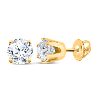 Unisex Round Diamond Solitaire Stud Earrings-1/6CTW - 14k Yellow Gold- Full detail of the earrings.