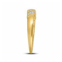 The 10k Yellow Gold Diamond Cluster Wedding Ring Set features a slim band with two diagonal rows of sparkling diamonds on top, displayed against a white background.