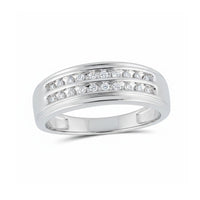 A sleek and modern 10k Gold 2-Row Diamond Wedding Band – 1/4 Cttw gleams against a plain white background, featuring two horizontal rows of channel-set diamonds.