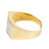 The Square Gold Ring, crafted from 14K gold and featuring a flat, rectangular top set with CZ stones, is displayed from an angled side view against a white background.