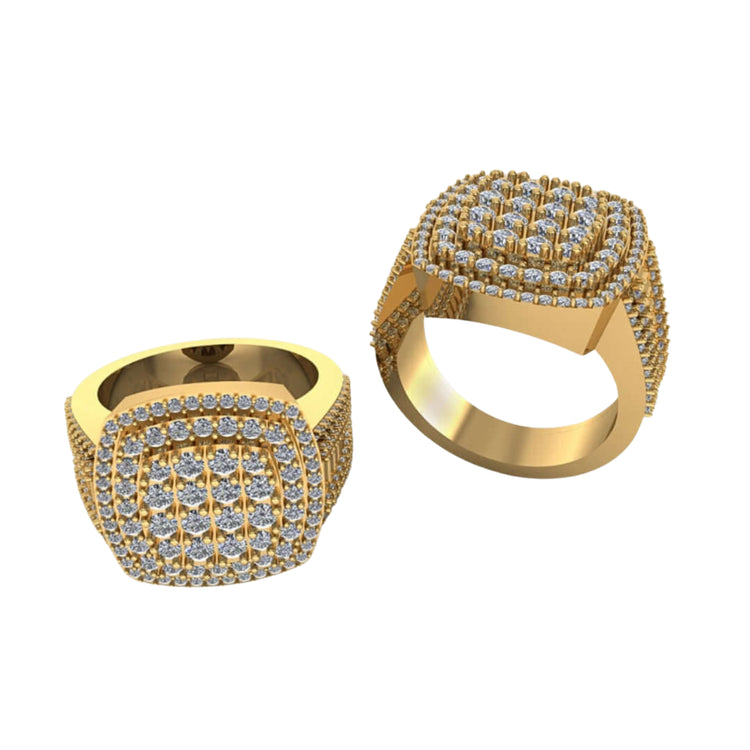Two Square Diamond Pavé Rings – 2.19 CT Gold Design, each with a bold square top set with multiple rows of sparkling diamonds, displayed on a white background. An elegant choice for those seeking standout style.