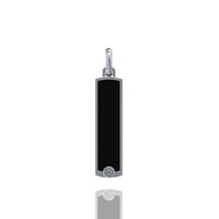 The 14k Gold Black Enamel Tag Pendant features a rectangular design with a glossy black enamel center and a small circular accent at the bottom, displayed against a white background.