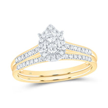  1/3CTW Diamond Pear Single Halo Bridal Wedding Engagement Ring Set- 10K Yellow Gold