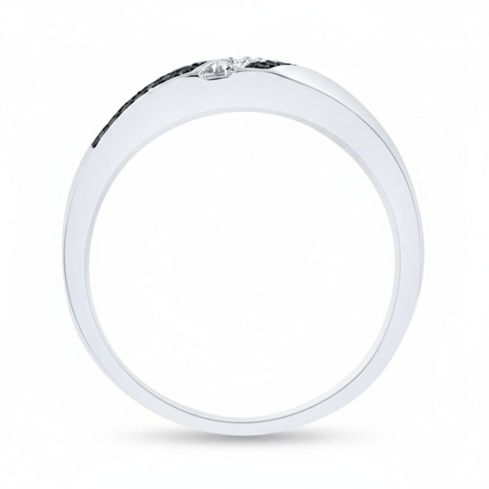 A side view of the Sterling Silver Blue Diamond Wedding Band – 1/5 Cttw, featuring a small blue diamond set on top, photographed against a plain white background.
