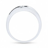 A side view of the Sterling Silver Blue Diamond Wedding Band – 1/5 Cttw, featuring a small blue diamond set on top, photographed against a plain white background.